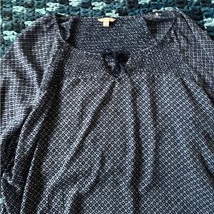 Sonoma Blue and White Blouse with Smocked Tie Front